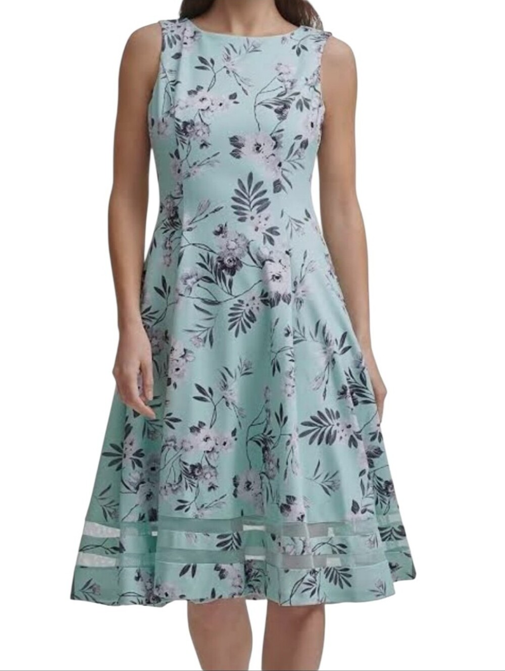 Calvin Klein Illusion Sleeveless Floral Dress In Seaspray Size 14, NWT